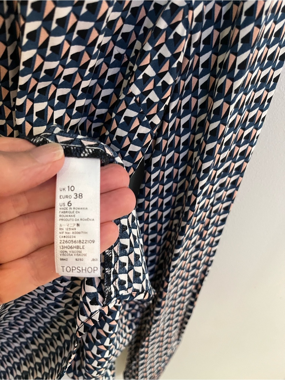 Topshop Blue, Salmon Pink, Black & White Geometric-Pattern Button-Down Shirt - Picture 3 of 6